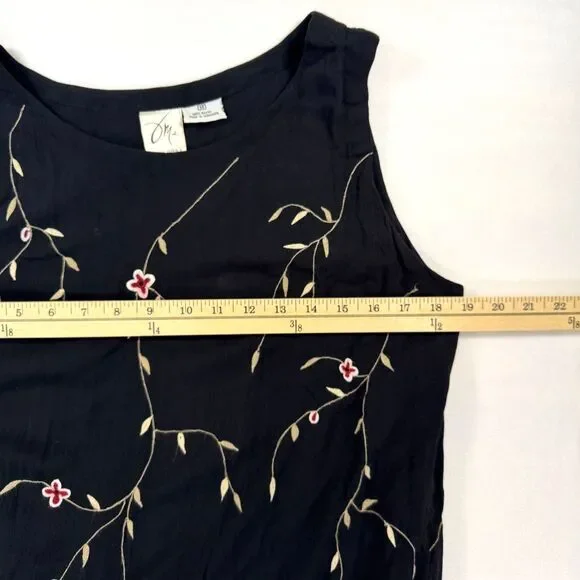 Vtg 90s Whimsigoth Fairy Grunge Black Sleeveless Floral Embroidered Maxi Dress M - Picture 5 of 5